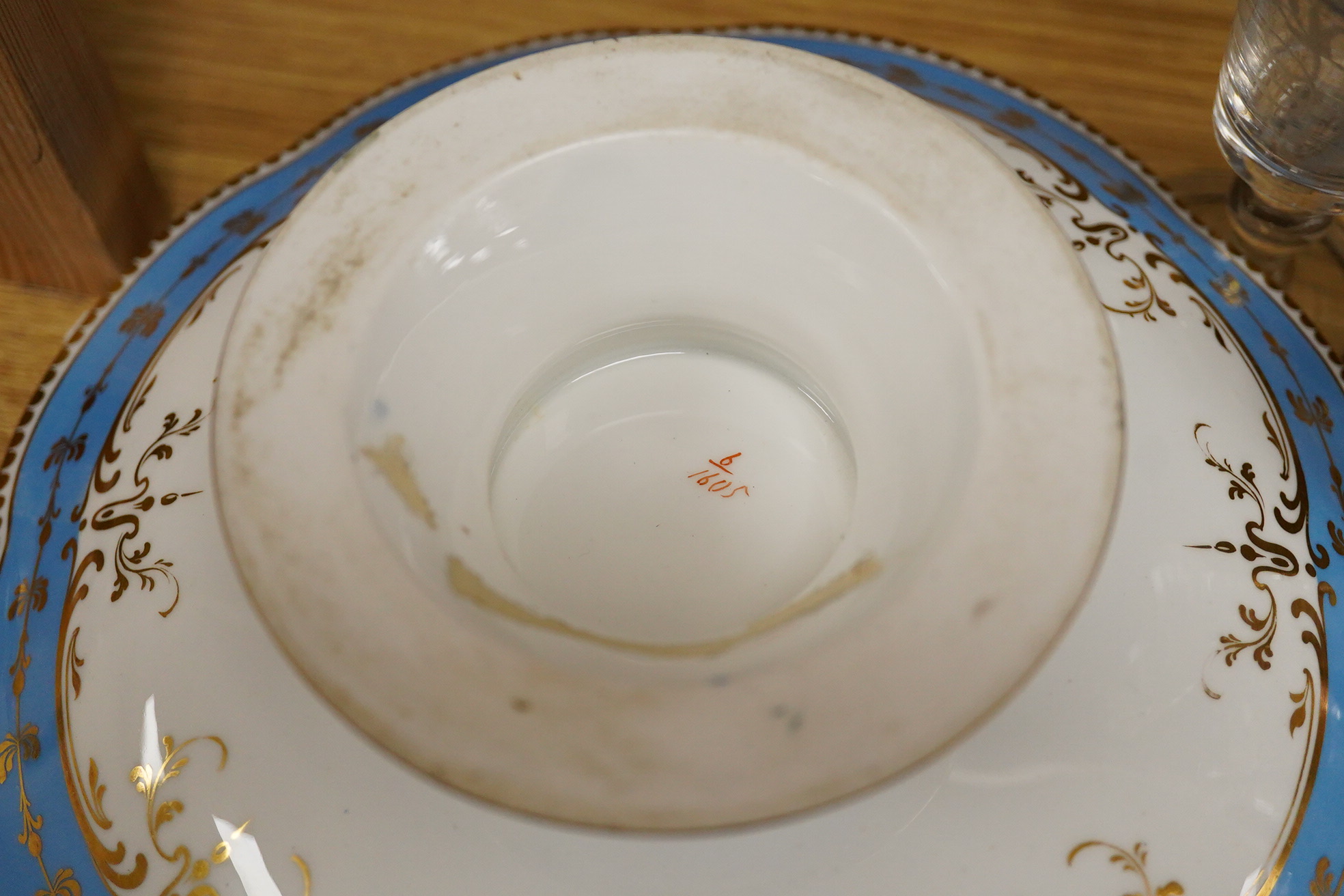 Assorted wine glasses, celery vase, overlaid decanter - 24cm high and a Victorian bone china comport.